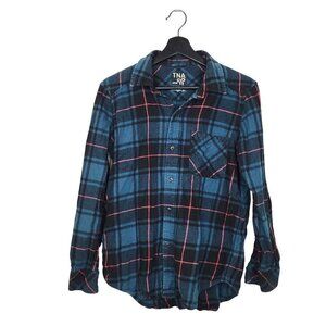 TNA Womens Soft Flannel Shirt Oversized Fit Plaid Size XS